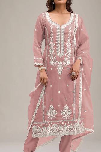 Peach cotton fabric designer embroidery work ceremonial salwar kameez