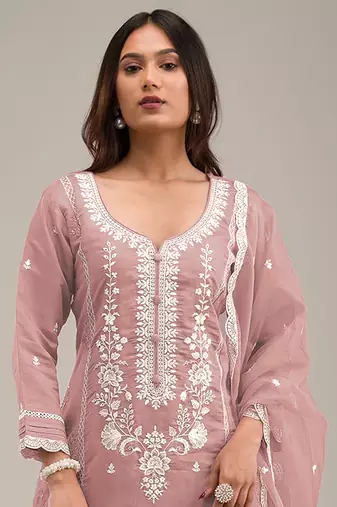 Peach cotton fabric embroidery work ceremonial salwar kameez