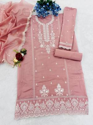 Peach cotton fabric embroidery work ceremonial salwar kameez 3