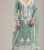 Green cotton fabric embroidery work ceremonial salwar kameez
