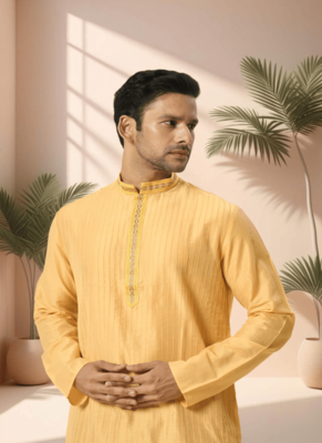 Cotton yellow kurta patiala for men"s 3