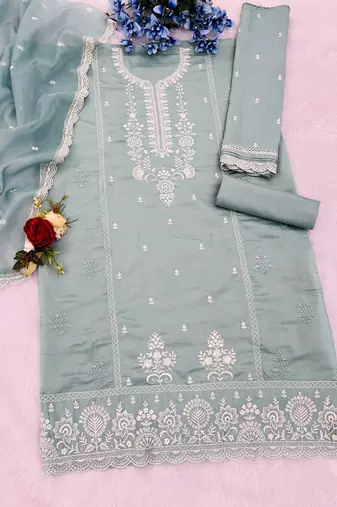 Green cotton fabric embroidery work ceremonial salwar kameez