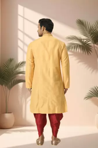 Cotton yellow kurta patiala for men"s
