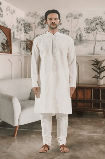White kurta churidar indian ethnic wear for men's