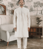 White kurta churidar indian ethnic wear for men's