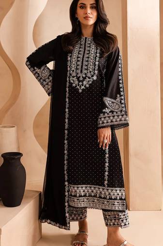 Black georgette fabric designer embroidery work ceremonial salwar kameez
