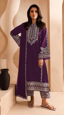 Purple georgette fabric embroidery work ceremonial salwar kameez 1