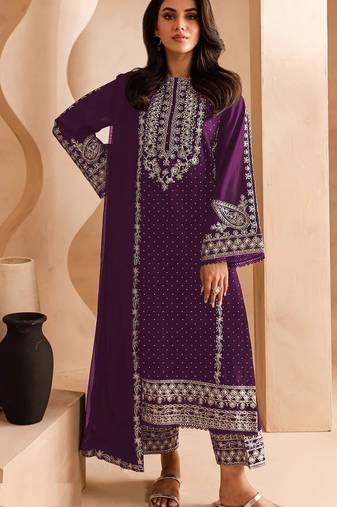 Purple georgette fabric designer embroidery work ceremonial salwar kameez