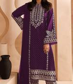 Purple georgette fabric embroidery work ceremonial salwar kameez