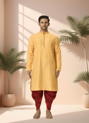 Cotton yellow kurta patiala for men"s 1