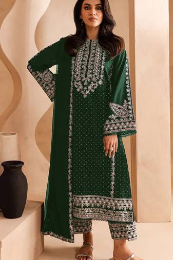 Green georgette fabric designer embroidery work ceremonial salwar kameez