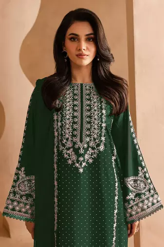 Green georgette fabric embroidery work ceremonial salwar kameez