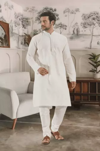 White kurta churidar indian ethnic wear for men's