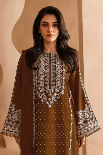 Brown georgette fabric embroidery work ceremonial salwar kameez