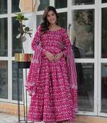 Pink cotton fabric designer printed readymade partywear dress