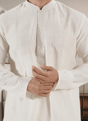 White kurta churidar indian ethnic wear for men's 3