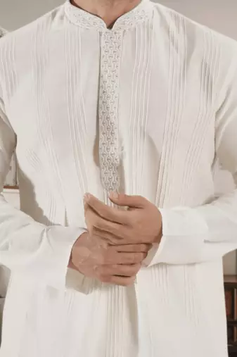 White kurta churidar indian ethnic wear for men's