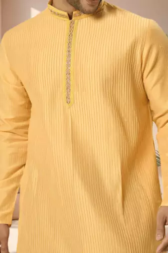 Cotton yellow kurta patiala for men"s