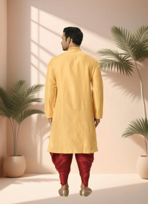 Cotton yellow kurta patiala for men"s 4