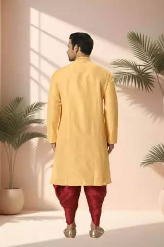 Cotton yellow kurta patiala for men"s