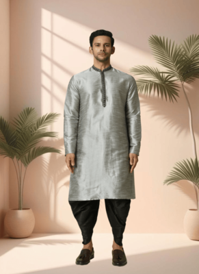 Art silk grey kurta patiala for men"s 1