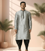 Art silk grey kurta patiala for men"s
