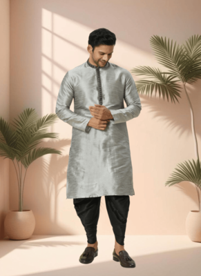 Art silk grey kurta patiala for men"s 2