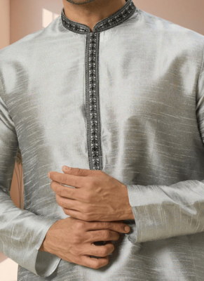 Art silk grey kurta patiala for men"s 3