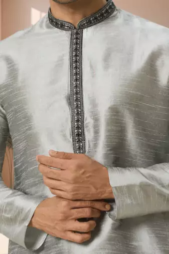 Art silk grey kurta patiala for men"s