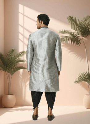 Art silk grey kurta patiala for men"s 4