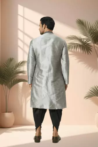 Art silk grey kurta patiala for men"s