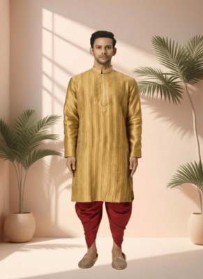 Yellow cotton kurta patiala for men"s 1