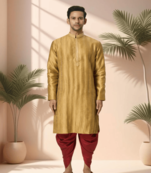 Yellow cotton kurta patiala for men"s