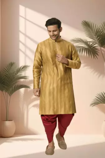 Yellow cotton kurta patiala for men"s
