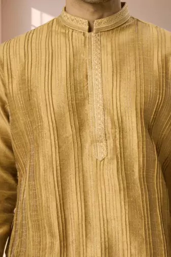 Yellow cotton kurta patiala for men"s