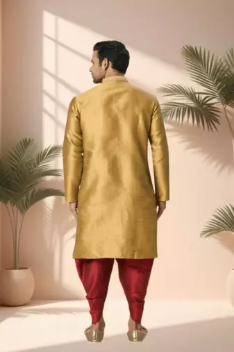 Yellow cotton kurta patiala for men"s