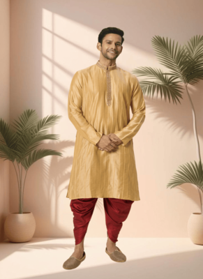 Yellow cotton kurta patiala for men"s 1