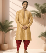 Yellow cotton kurta patiala for men"s