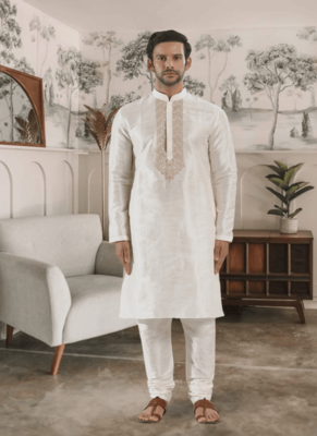 White kurta churidar indian ethnic wear for men's 1