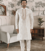 White kurta churidar indian ethnic wear for men's