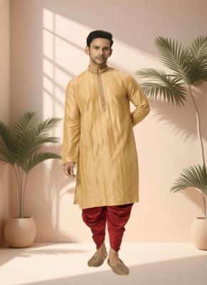 Yellow cotton kurta patiala for men"s 2
