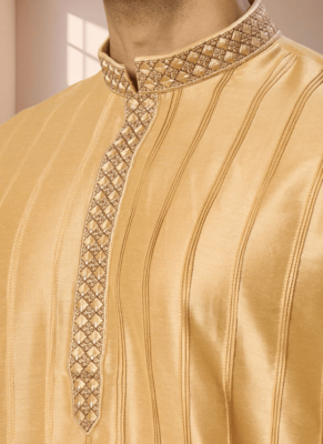 Yellow cotton kurta patiala for men"s 3
