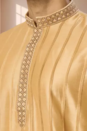 Yellow cotton kurta patiala for men"s