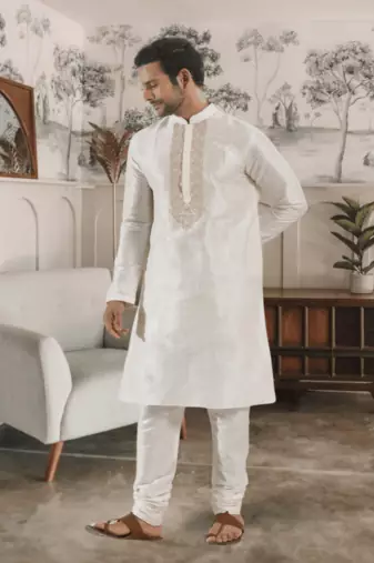 White kurta churidar indian ethnic wear for men's