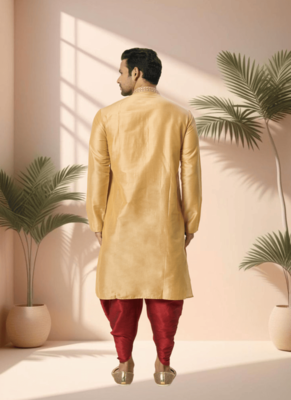 Yellow cotton kurta patiala for men"s 4