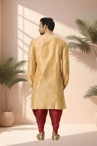 Yellow cotton kurta patiala for men"s