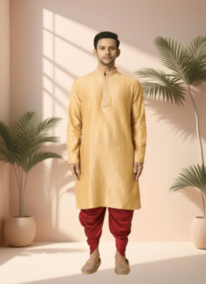 Yellow cotton kurta patiala for men"s 1
