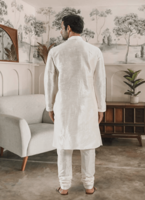 White kurta churidar indian ethnic wear for men's 4