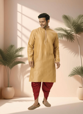 Yellow cotton kurta patiala for men"s 2