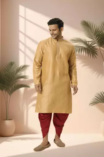 Yellow cotton kurta patiala for men"s